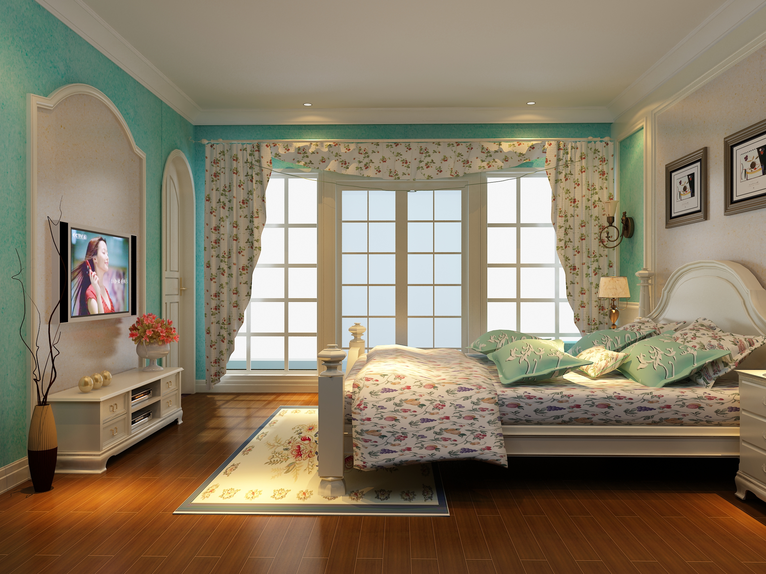 95平米地中海风格卧室<a href='http://www.tonak.cn/qyxgt/' target='_blank'><u>墙衣效果图</u></a>