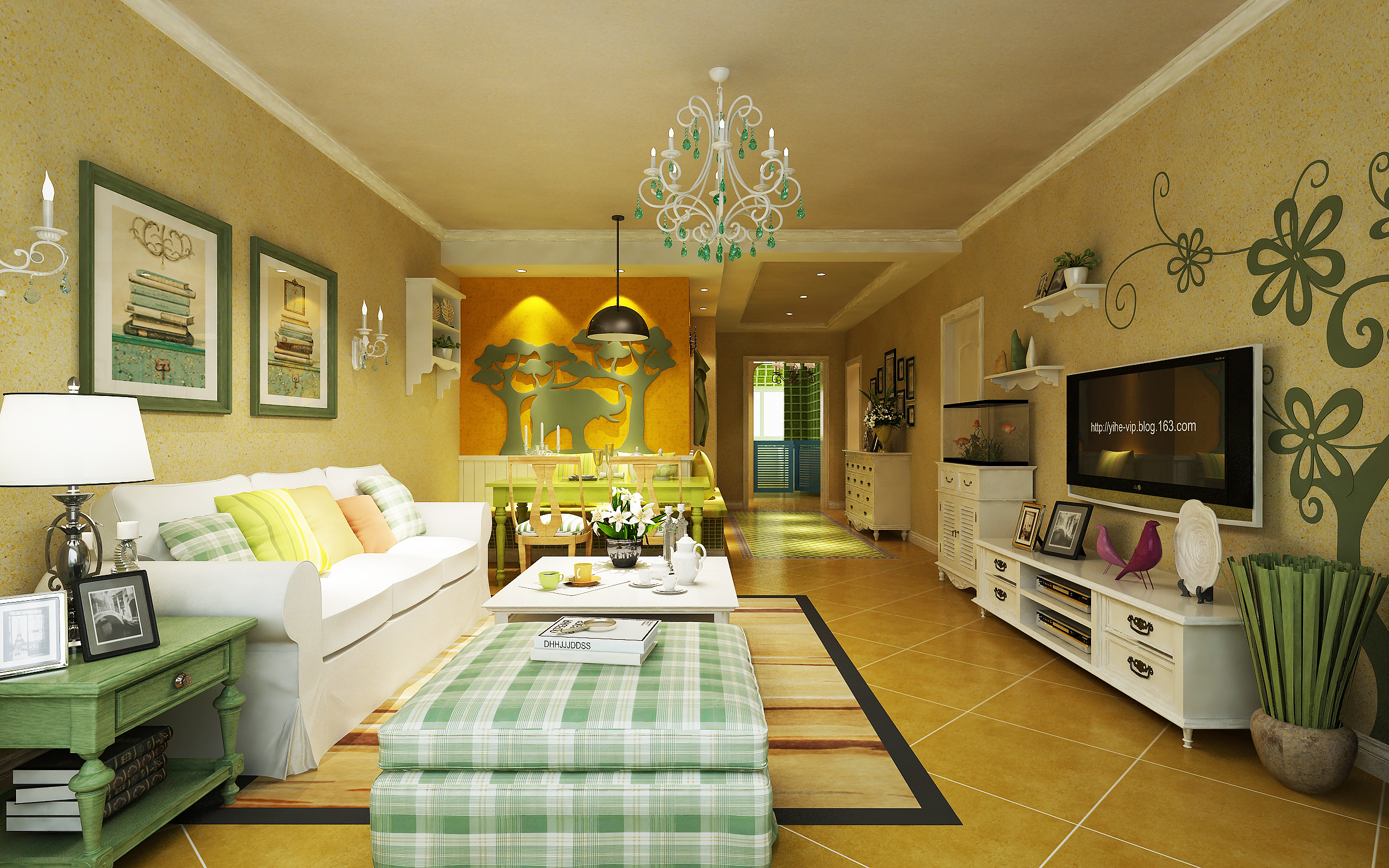 70平米9田园风格<a href='http://www.tonak.cn/qyxgt/' target='_blank'><u>墙衣效果图</u></a>